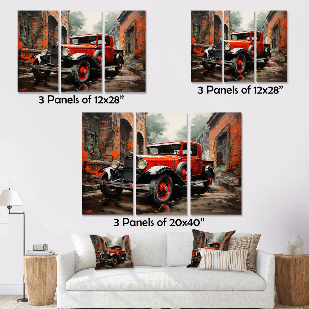 Red Pickup Truck Vintage Hauler III - Canvas Wall Art Sets