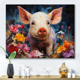Pink Curious Piglet Collage - Pink Pig Wall Art