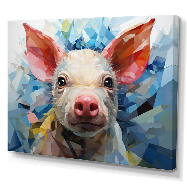 Pink Curious Piglet Geometric - Pink Pig Wall Art