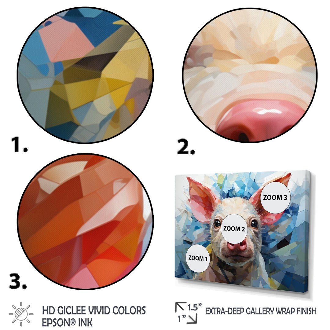 Pink Curious Piglet Geometric - Pink Pig Wall Art