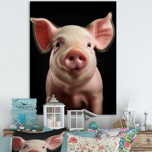 Pink Curious Snout Pig - Pig Large Canvas Wall Art