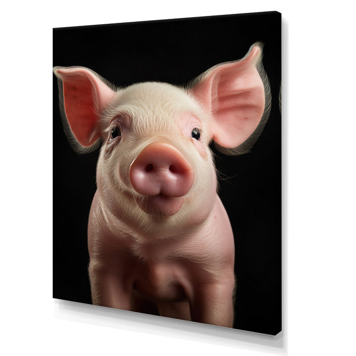 Pink Curious Snout Pig - Pig Large Canvas Wall Art