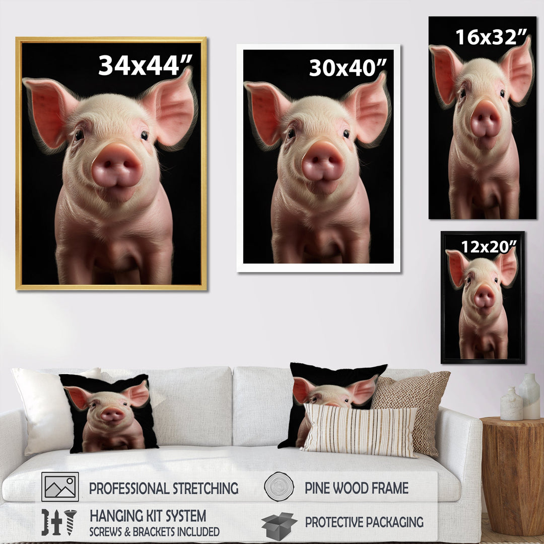 Pink Curious Snout Pig - Pig Large Canvas Wall Art