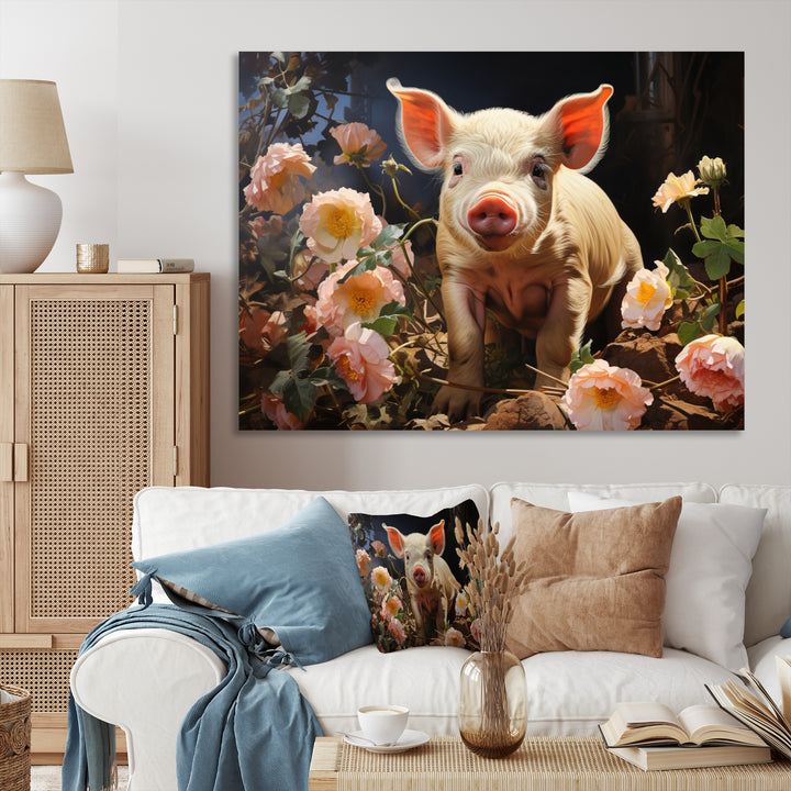 Pink Pig Joyful Oinker - Pig Living Room Wall Art