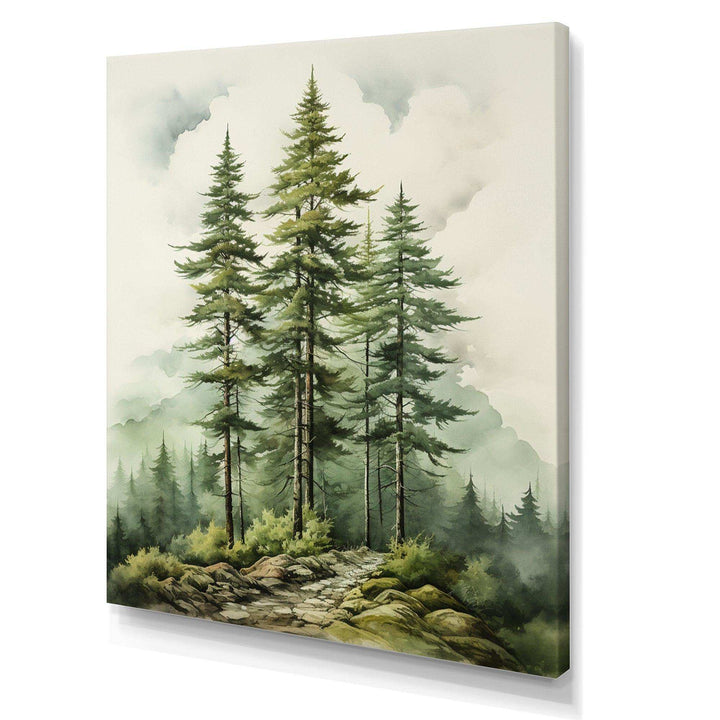 Green Pine Tree Eternal Guardians II - Floral Canvas Wall Art