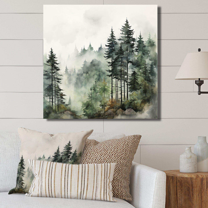 Idesignart pine tree misty morning i floral canvas wall art