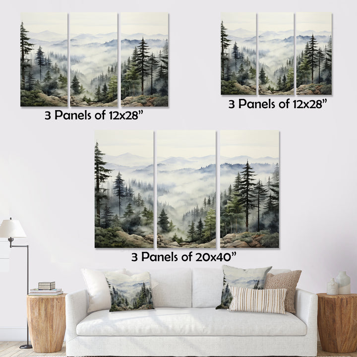 Pine Tree Misty Mountain I - 3-Piece Canvas Wall Art