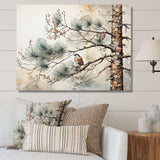 Bird On Pine Tree II - Floral Canvas Wall Art