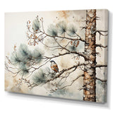 Bird On Pine Tree II - Floral Canvas Wall Art