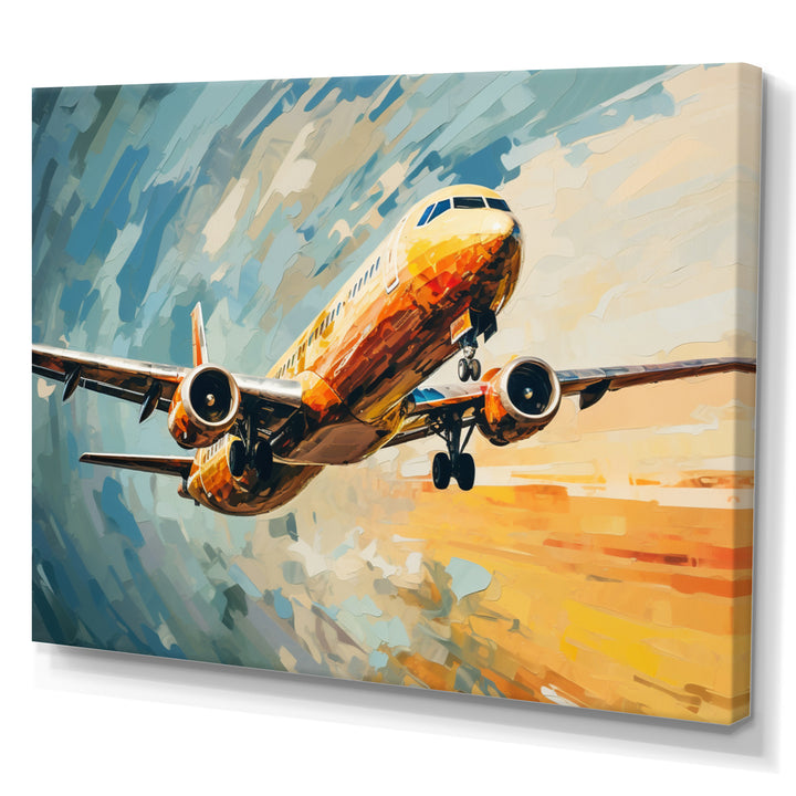 Teal Plane Under Abstracted Cloud - Plane Canvas Wall Art