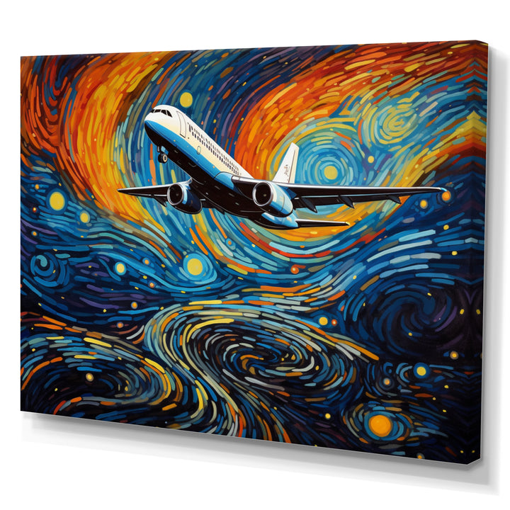 Plane In Cosmic Sojourn - Plane Canvas Wall Art