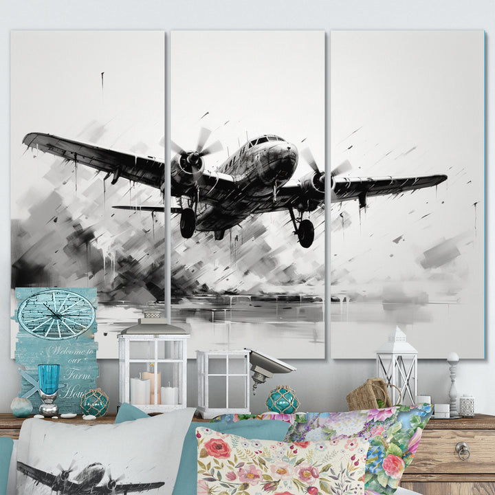 Expressive Plane Airborne - Canvas Multipanels Set of 3