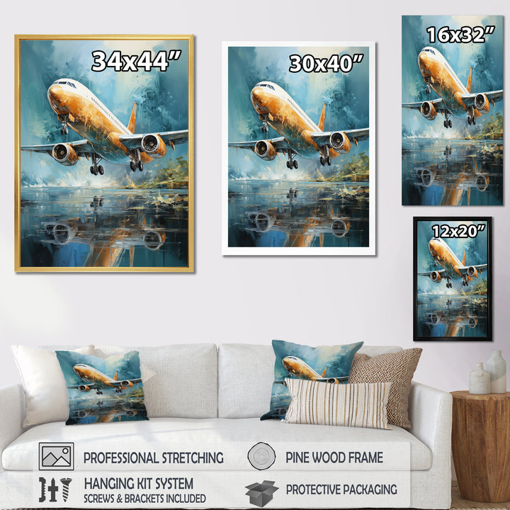Plane Flight Reflection On Lake - Plane Canvas Wall Art