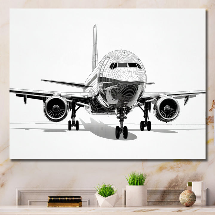 Black &amp; White Plane Graphic Elevation - Plane Canvas Wall Art