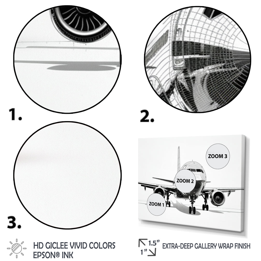 Black &amp; White Plane Graphic Elevation - Plane Canvas Wall Art