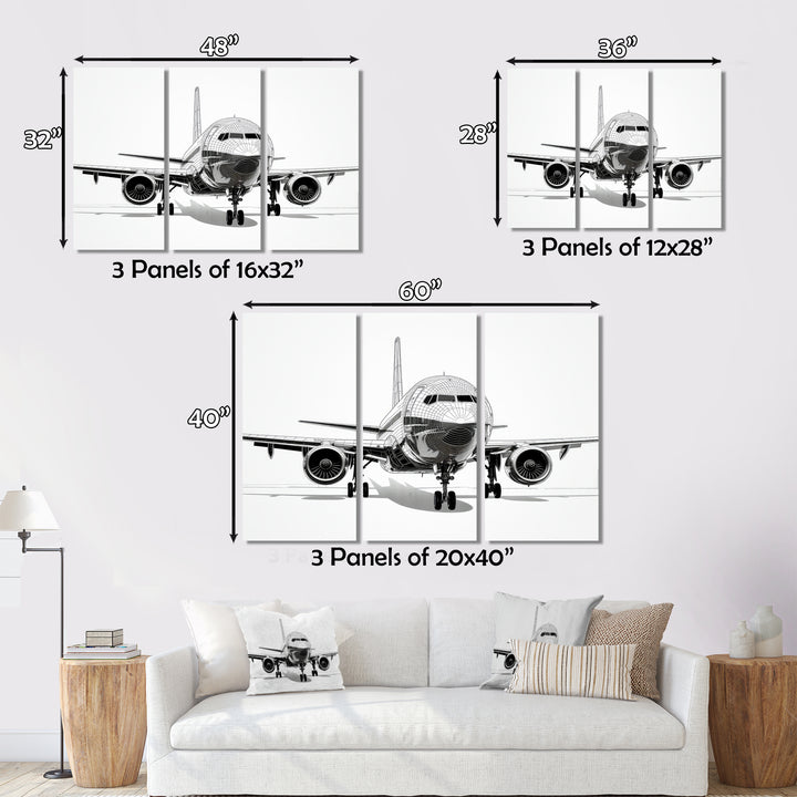 Black &amp; White Plane Graphic Elevation - Plane Canvas Wall Art
