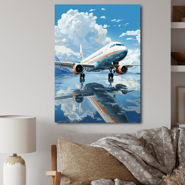 Airplane Reflection On Mountain Lake - Plane Canvas Wall Art