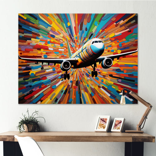 Plane Colorful Whimsical Takeoff - Plane Canvas Wall Art
