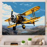 Yellow Airplane Over The Lake - Plane Canvas Wall Art