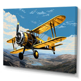 Yellow Airplane Over The Lake - Plane Canvas Wall Art