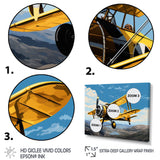 Yellow Airplane Over The Lake - Plane Canvas Wall Art
