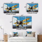Yellow Airplane Over The Lake - Plane Canvas Wall Art