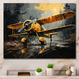 Yellow Airplane In Forest - Plane Canvas Wall Art