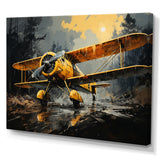 Yellow Airplane In Forest - Plane Canvas Wall Art