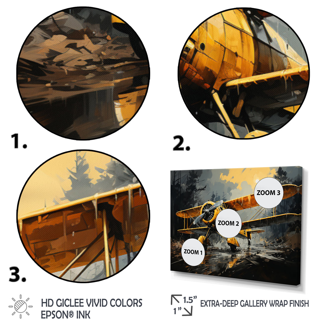 Yellow Airplane In Forest - Plane Canvas Wall Art