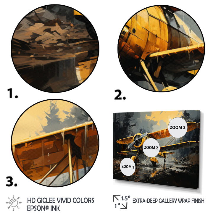 Yellow Airplane In Forest - Plane Canvas Wall Art