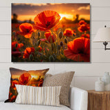 Red Poppies Field With Sunset II - Floral Canvas Wall Art