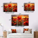 Red Poppies Field With Sunset II - Floral Canvas Wall Art