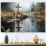 Religious Cross Divine Reflection Landscape II - Canvas Multipanels Set of 3