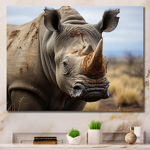 Rhinoceros Monochrome Portrait - Rhinoceros Wall Decor