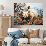 Majestic Rhino Pastoral - Rhinoceros Framed Canvas Art