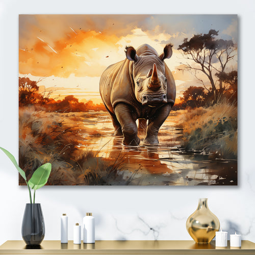 Rhinoceros A Vast Sunset - Rhinoceros Large Canvas Wall Art