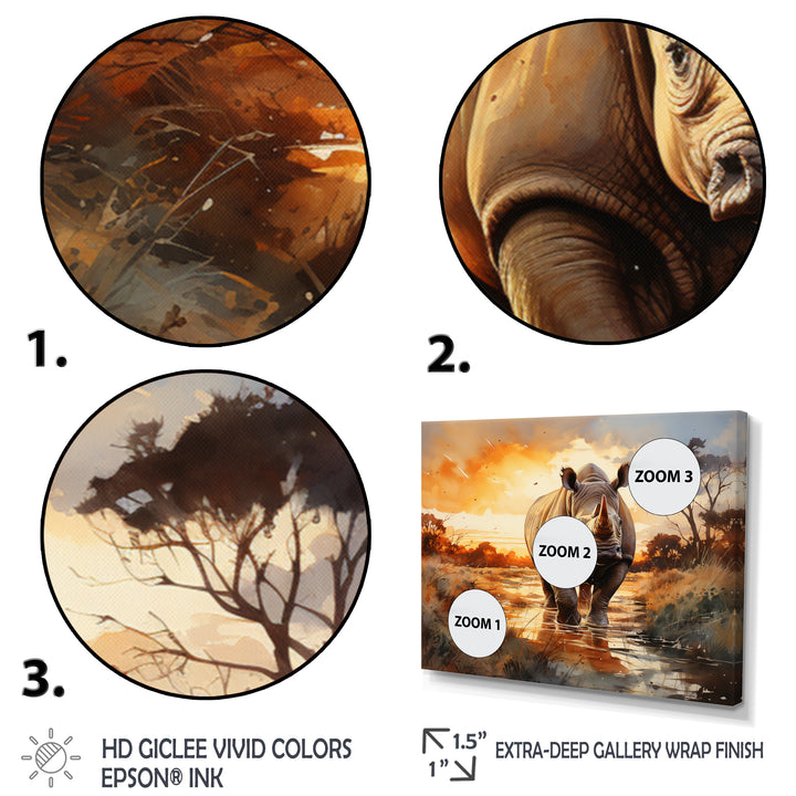 Rhinoceros A Vast Sunset - Rhinoceros Large Canvas Wall Art
