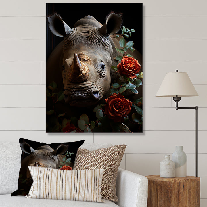 Rhinoceros Vibrant Portrait - Rhinoceros Living Room Wall Art