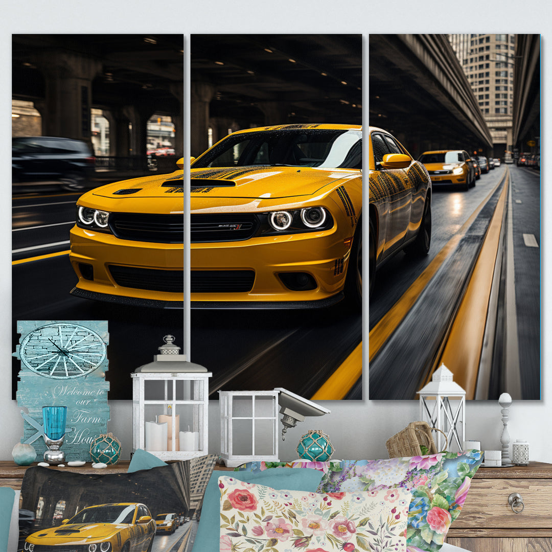 Yellow Car On Highway Symphony - Multi-Panels