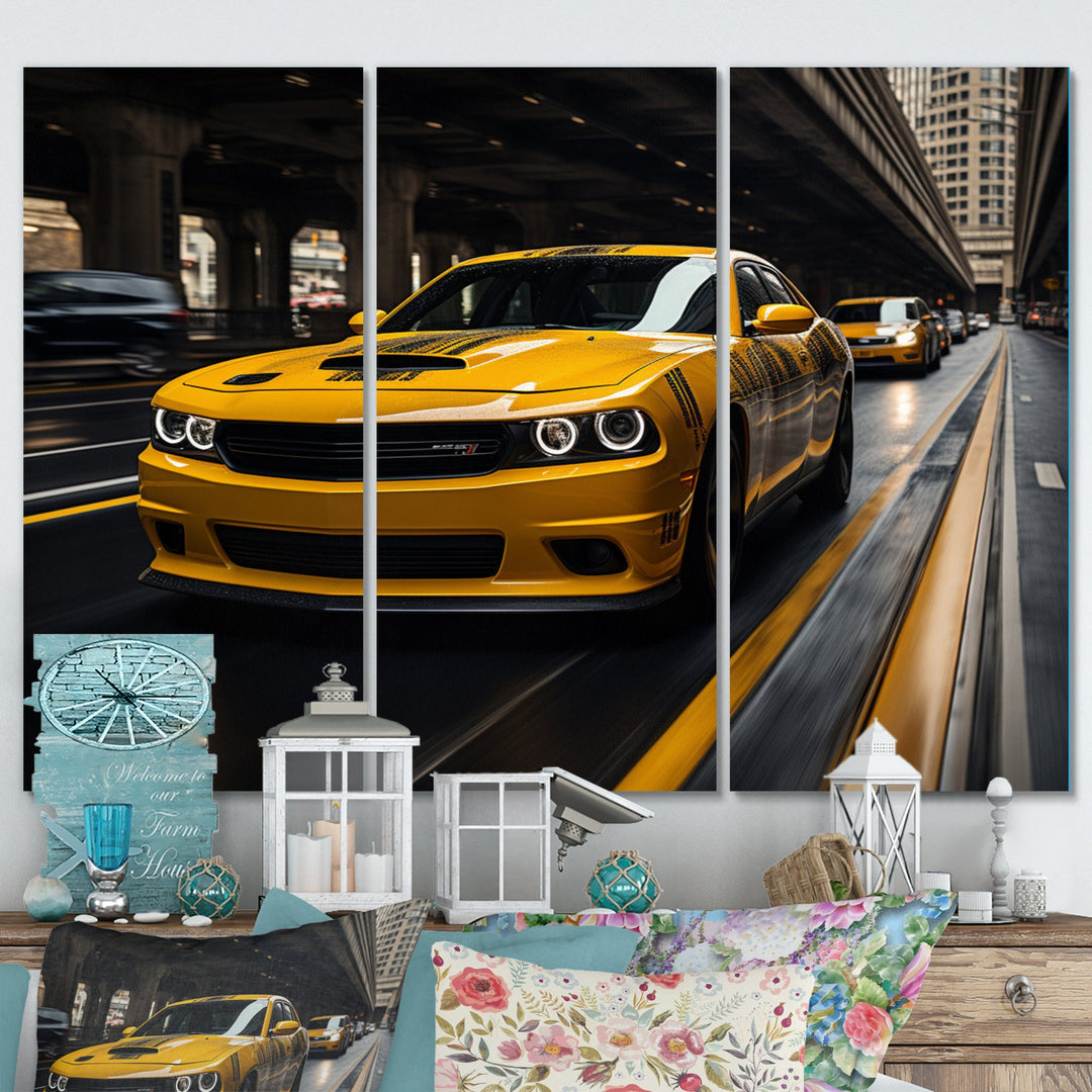 Yellow Car On Highway Symphony - Multi-Panels
