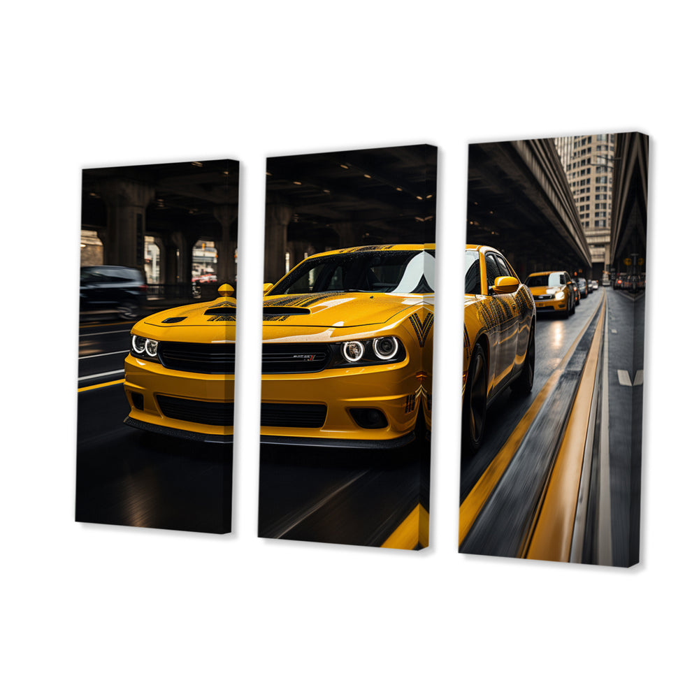 Yellow Car On Highway Symphony - Multi-Panels
