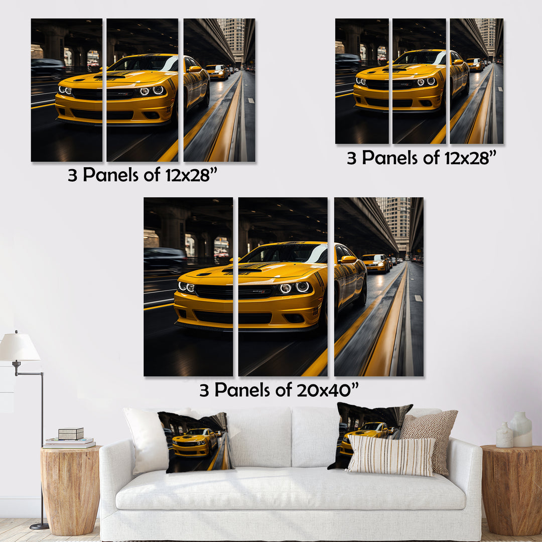 Yellow Car On Highway Symphony - Multi-Panels