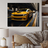 Yellow Car On Highway Symphony - Landscapes Canvas Wall Art