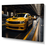 Yellow Car On Highway Symphony - Landscapes Canvas Wall Art