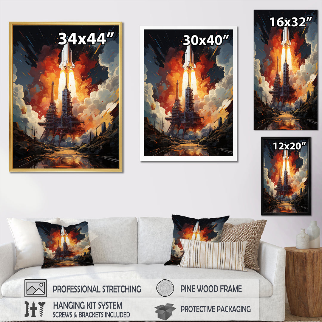 Rocketship Cosmic Ascent I - Rocketship Canvas Wall Art