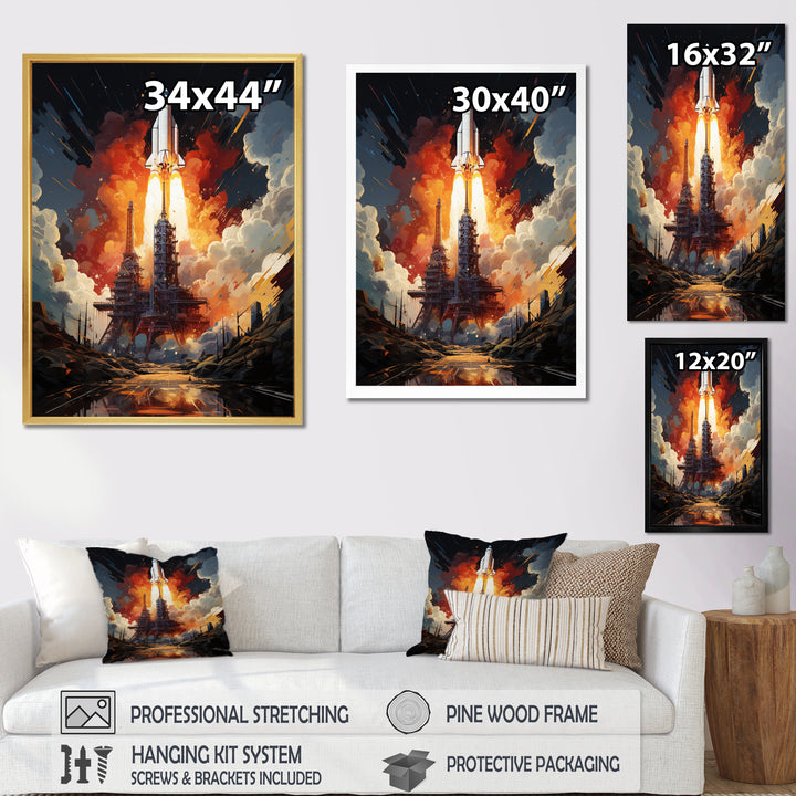 Rocketship Cosmic Ascent I - Rocketship Canvas Wall Art