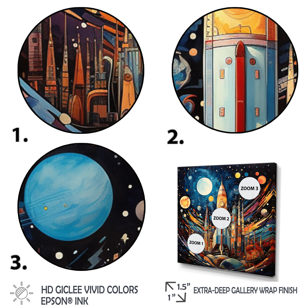 Rocketship Cosmic Collage - Rocketship Canvas Wall Art