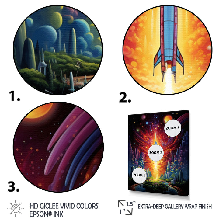 Rocketship Cosmic Dreamscape - Rocketship Canvas Wall Art
