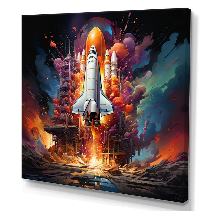 Rocketship Cosmic Fusion I - Rocketship Canvas Wall Art