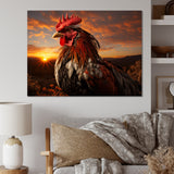 Rooster Portrait At Dawns Landscape - Multi-Color Rooster Wall Art